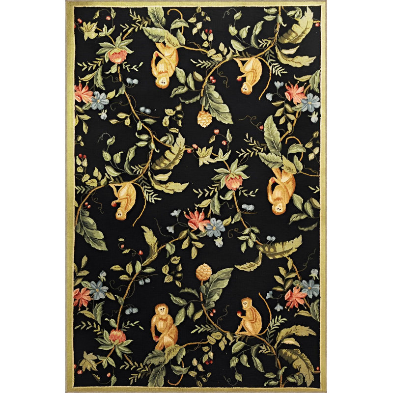 Tapis décoratif noir multicolore à motif de fleurs noir, Sous-tapis rectangulaire de 3 pi 3 po x 6 pi 7 po 