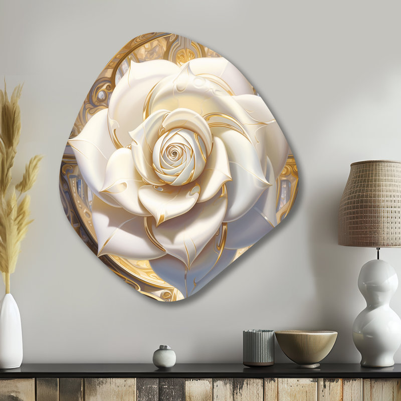 Illustration exquise de rose délicate et glamour - art mural asymétrique en forme de nébuleuse, H 35 po x l 31 po