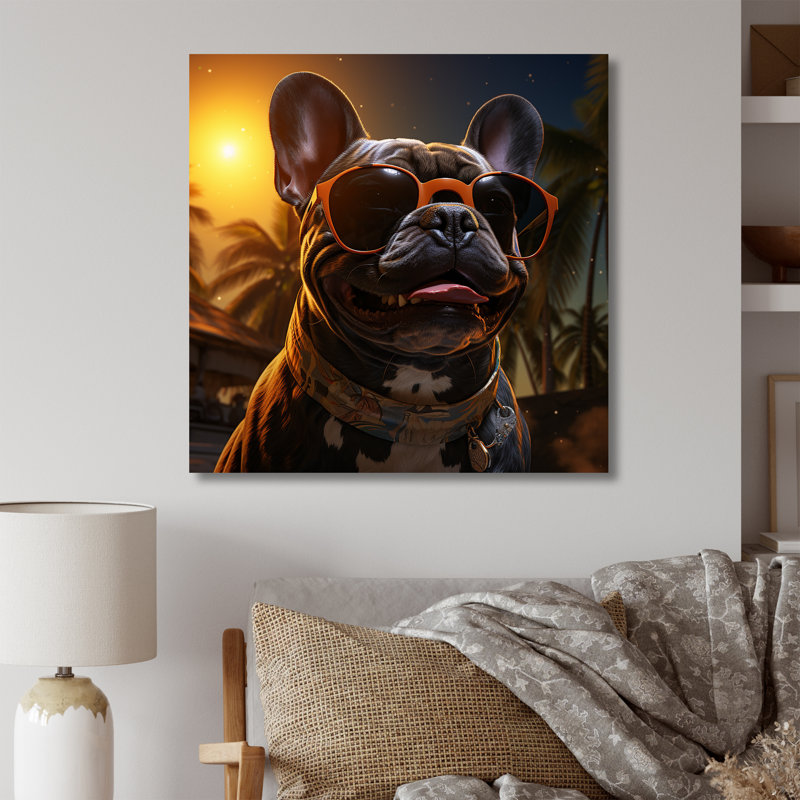Mignon bouledogue français à Miami II - chien, art mural, H 36 po x l 36 po x P 1,5 po, Toile tendue