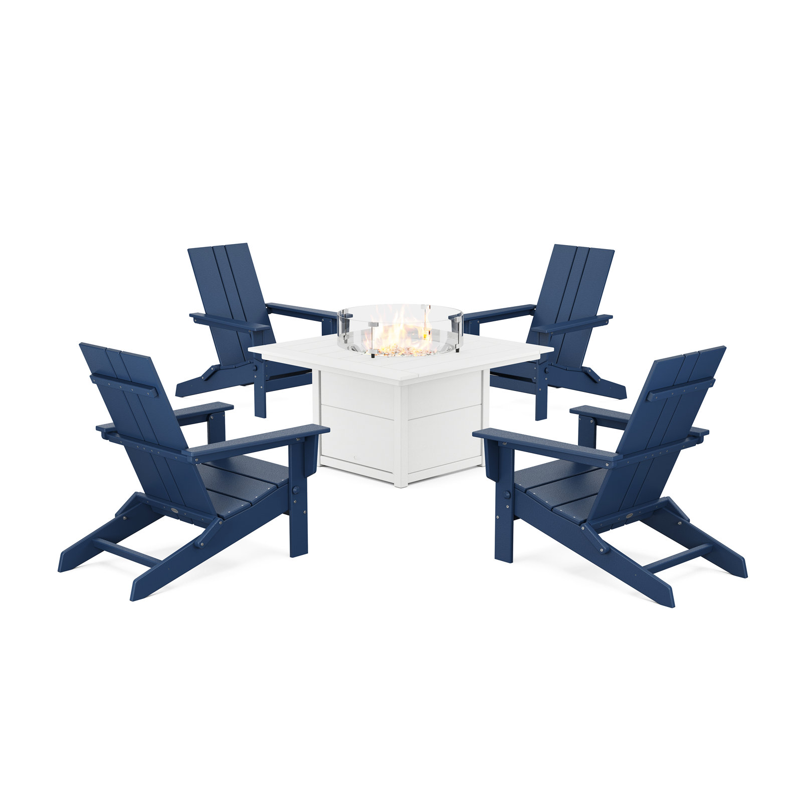 POLYWOOD® x AllModern 4-Person Folding Adirondack Patio Seating Group with Side Table, Navy/White