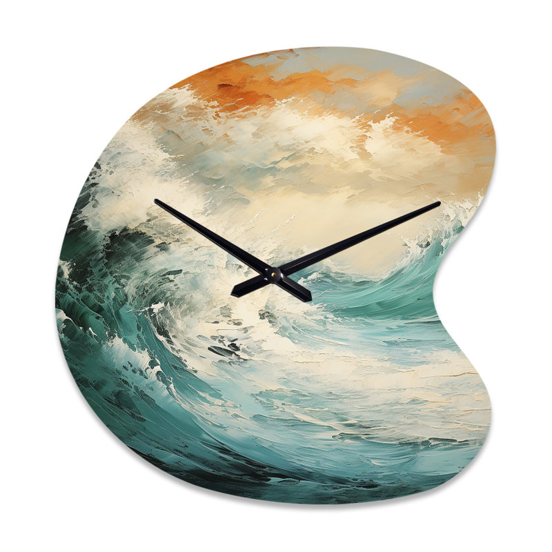 Horloge murale moderne en métal bleu marine et doré - forme unique de l'océan, Grand