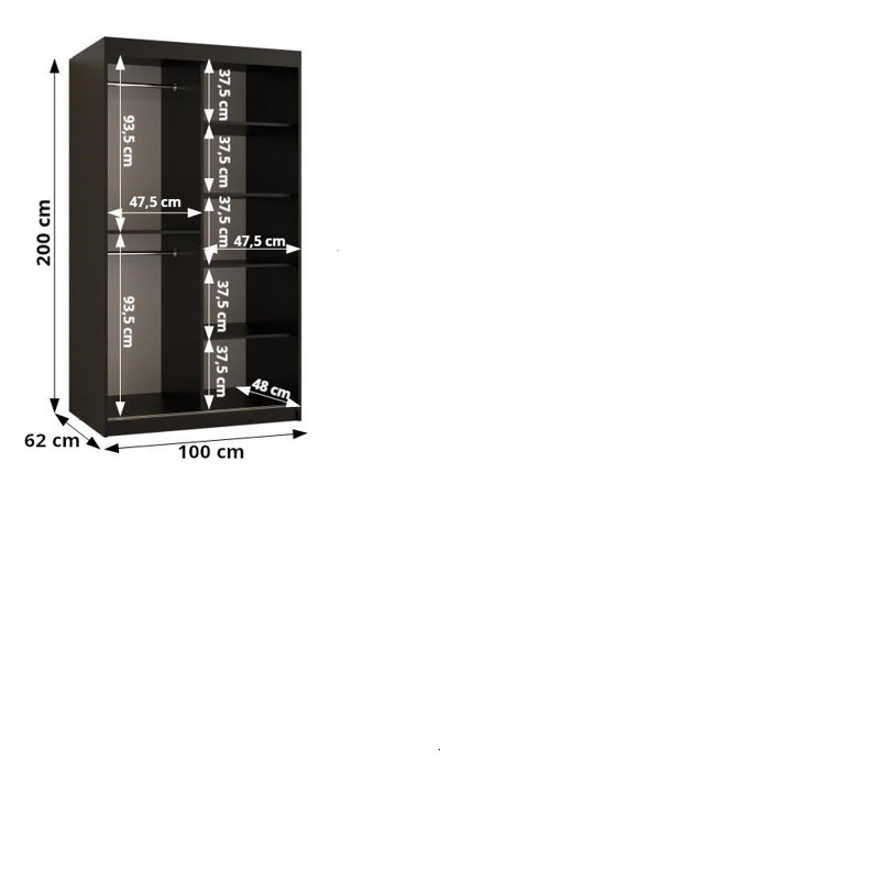 Feaster 1 Door Manufactured Wood Wardrobe, 200cm H x 100cm W x 62cm D, Black