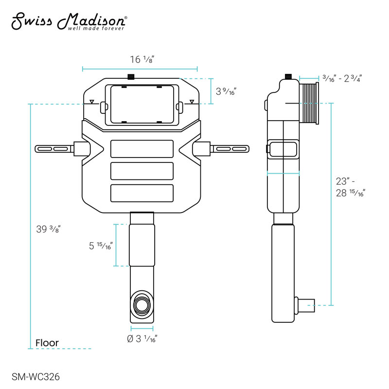 Système de support de réservoir de toilette encastré 2 pi x 6 pi Fantome pour toilette dos à mur (siège non inclus)