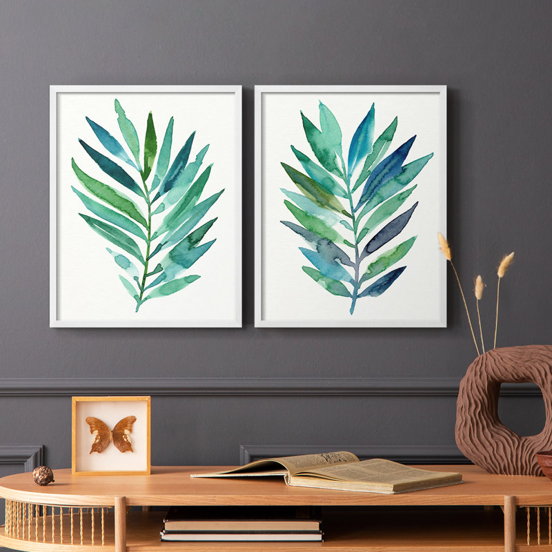 Palm Frond Flow I - impression encadrée de qualité supérieure - prête à être accrochée - aucun clou requis - aucun clou requis