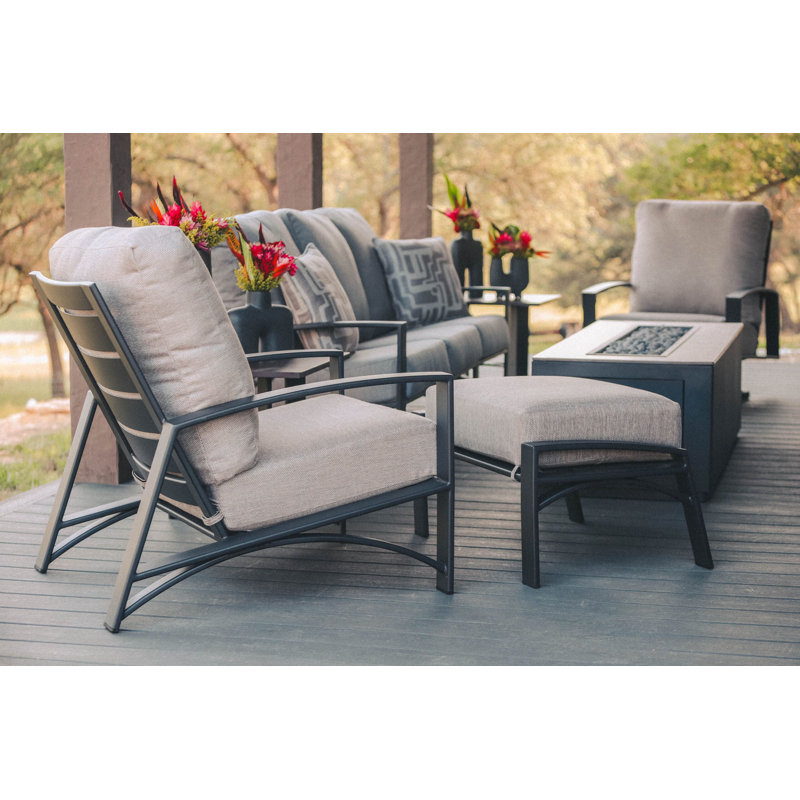 Arc Outdoor Ottoman, Carbon Black, Stitches Slate