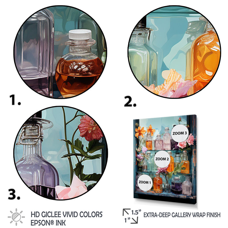Articles de toilette, élixir de beauté II sur toile, Cadre photo noir, H 32 po x l 24 po x P 1 po