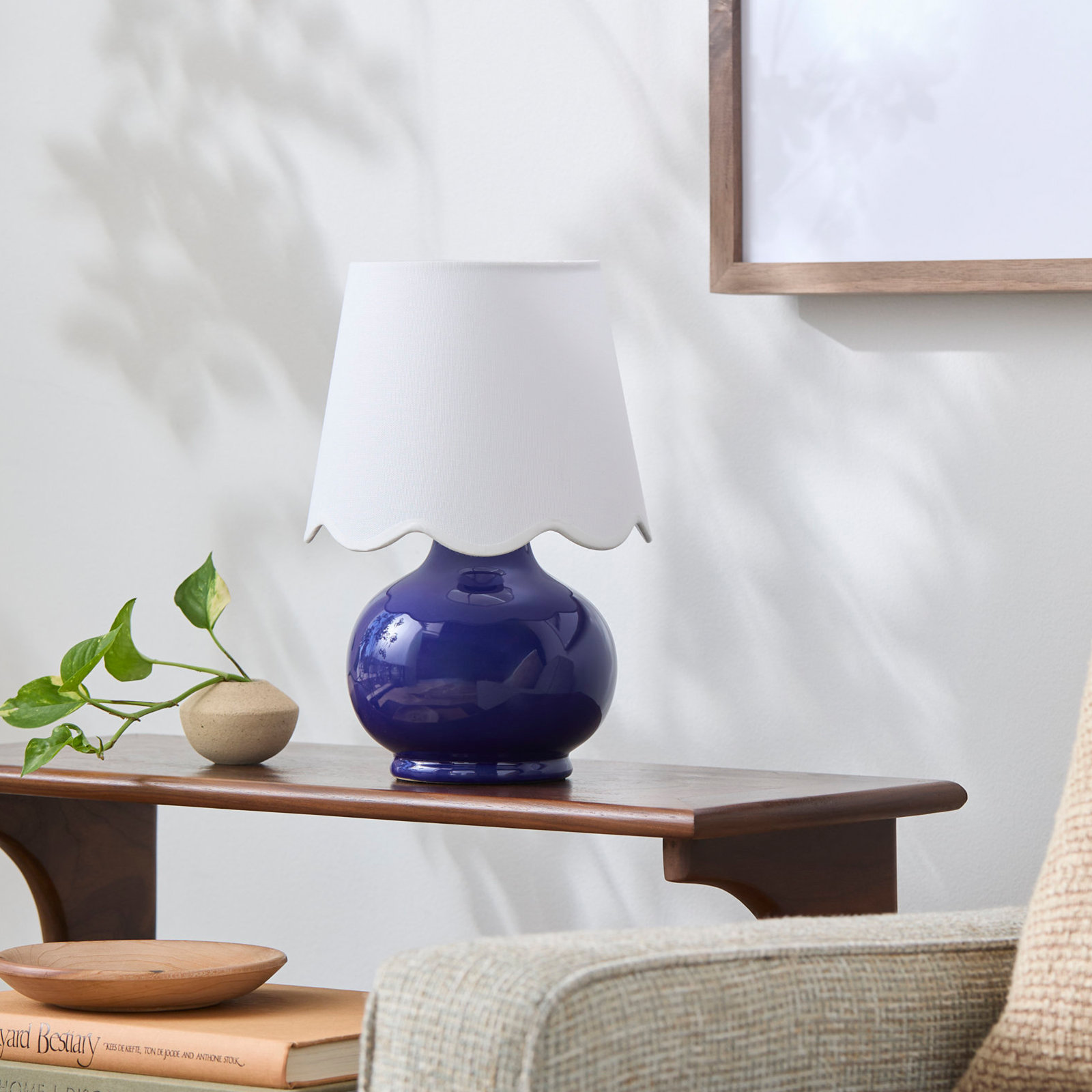 Momsen Ceramic Bedside Lamp, 13" H x 8" W x 8" D, White Twill, Navy
