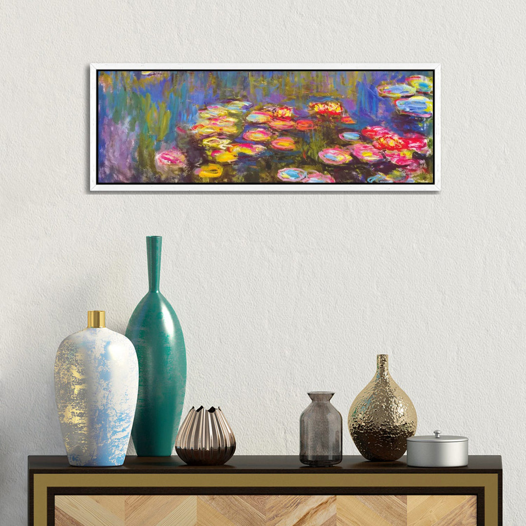 Water Lilies by Claude Monet - Floater Frame Panoramic Painting on Canvas