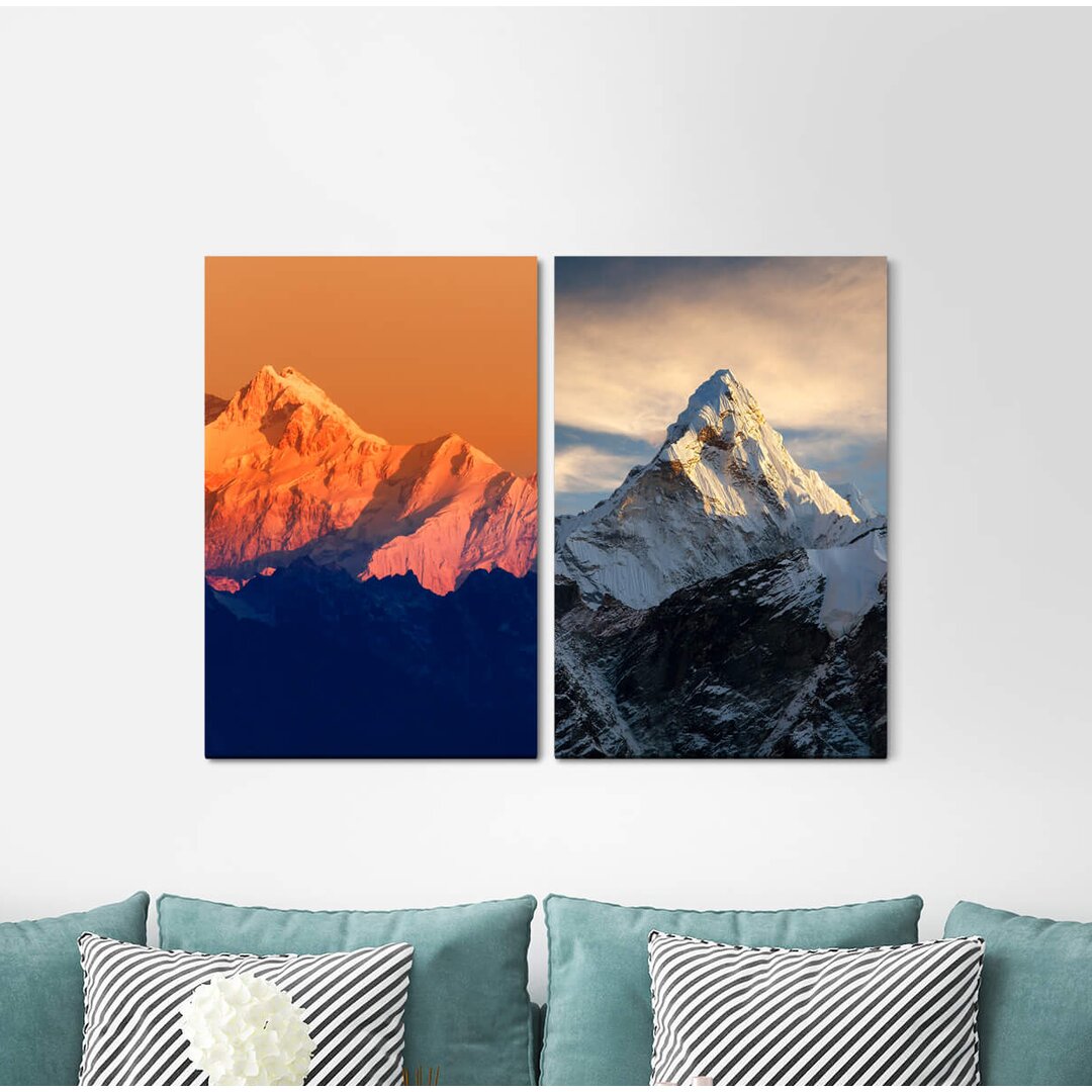 2-tlg. Leinwandbilder-Set - Grafikdruck „Mountains Himalaya Snowy Peaks Sublime Silence Relaxing”