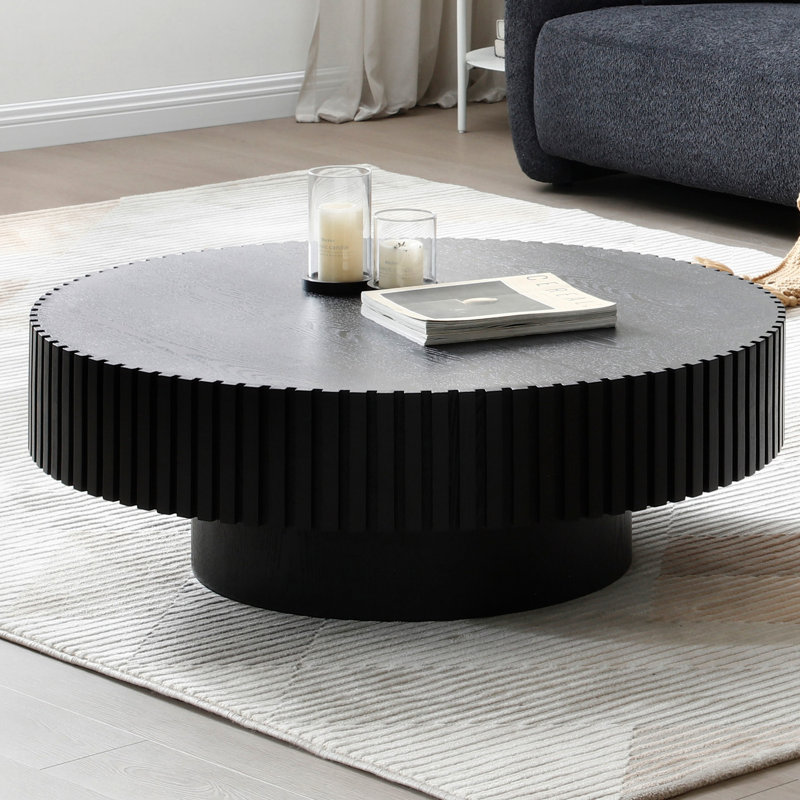 Table basse 30,76 "ronde noire compacte, style moderne pour la vie en appartement limitée Table 30,76" avec base, petits espaces