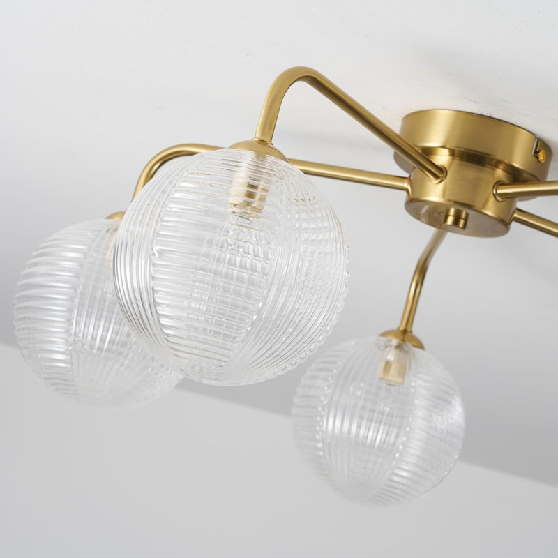 Glass Semi Flush Mount, Brass