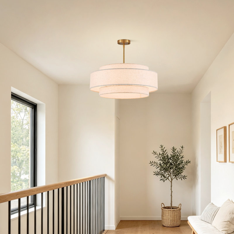 6-Light Modern Drum Chandelier with Linen Shade