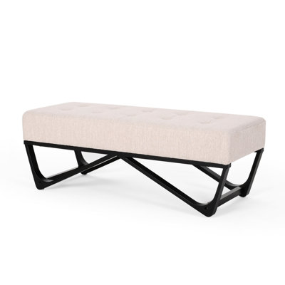 Rectangular Featuring Waffle Stitch Seat And Stable Leg Frame Contemporary Style Bench Button- Black Geometric Legs