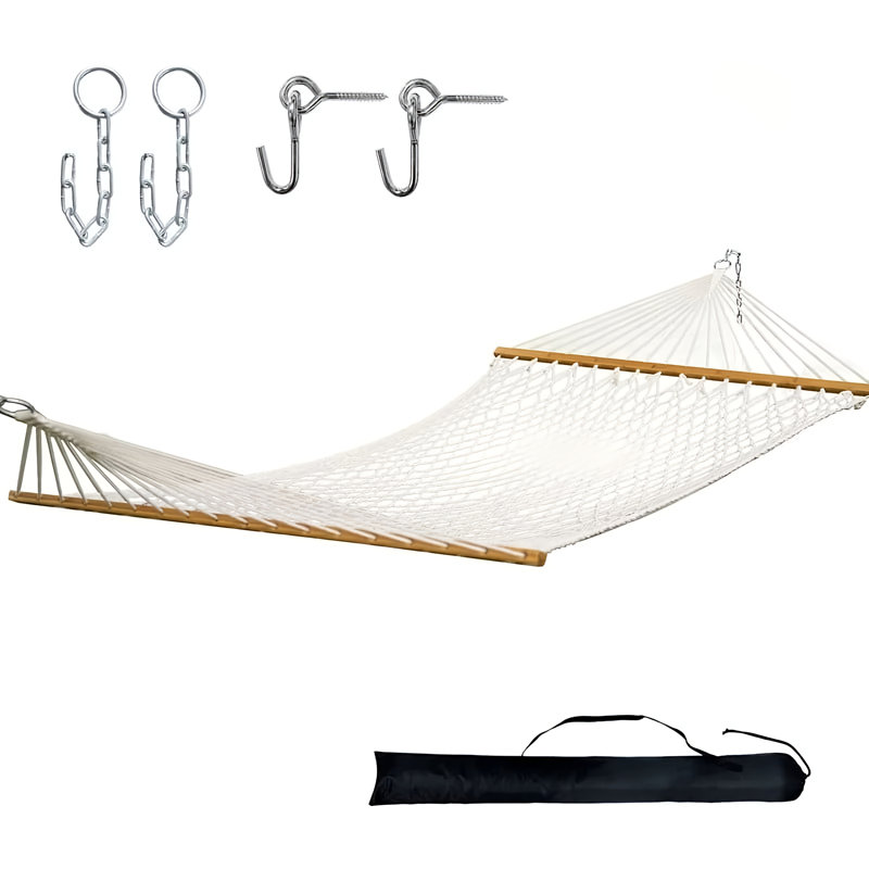 Hamac pour 2 personnes en corde de polyester avec chaînes d'extension et crochets d'arbre, capacité de 500 lb, pour l'extérieur intérieur - blanc