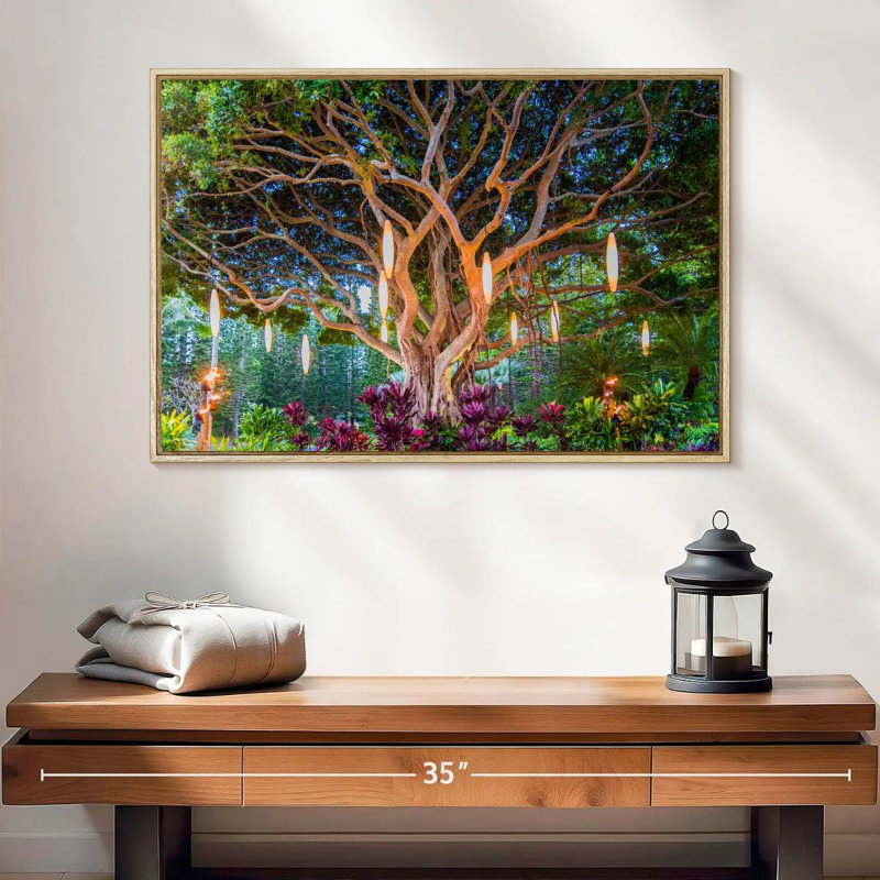 Banian hawaïen, 25 po x 17 po, Cadre flottant en bois naturel