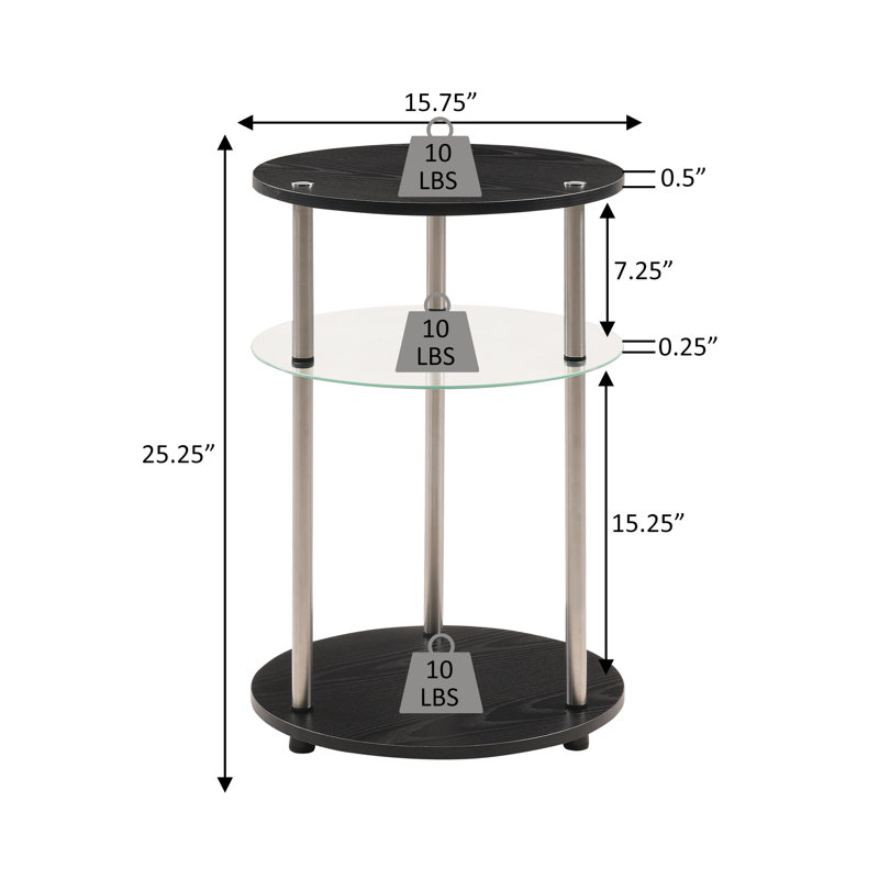 Table de bout ronde à 3 niveaux en verre sans outils 25,25 po Edwin, Faux marbre blanc