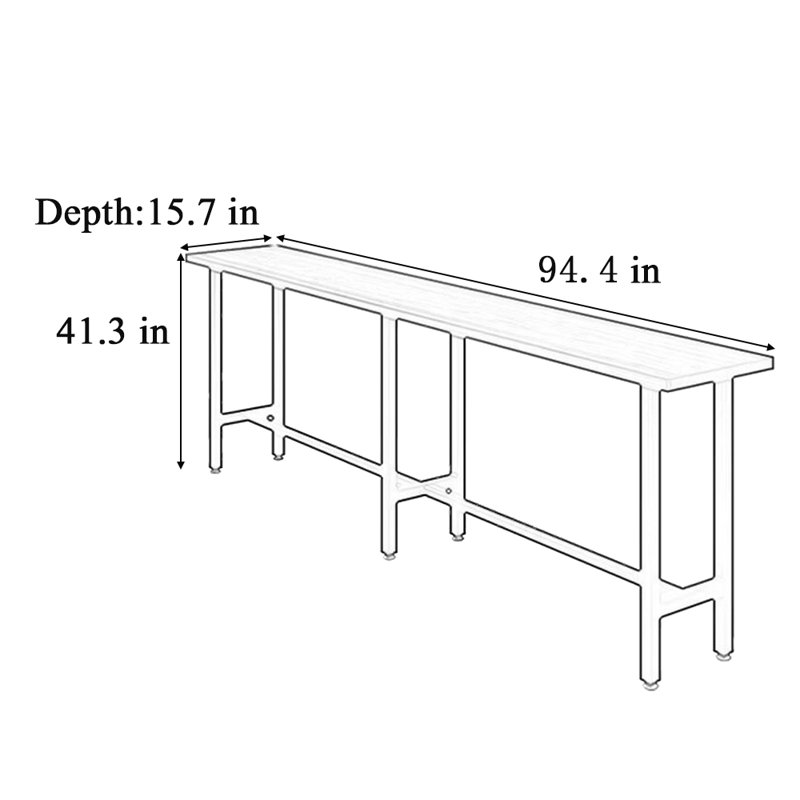 Table de bar simple en bois massif, H 41,30 po x L 15,70 po x l 94,40 po