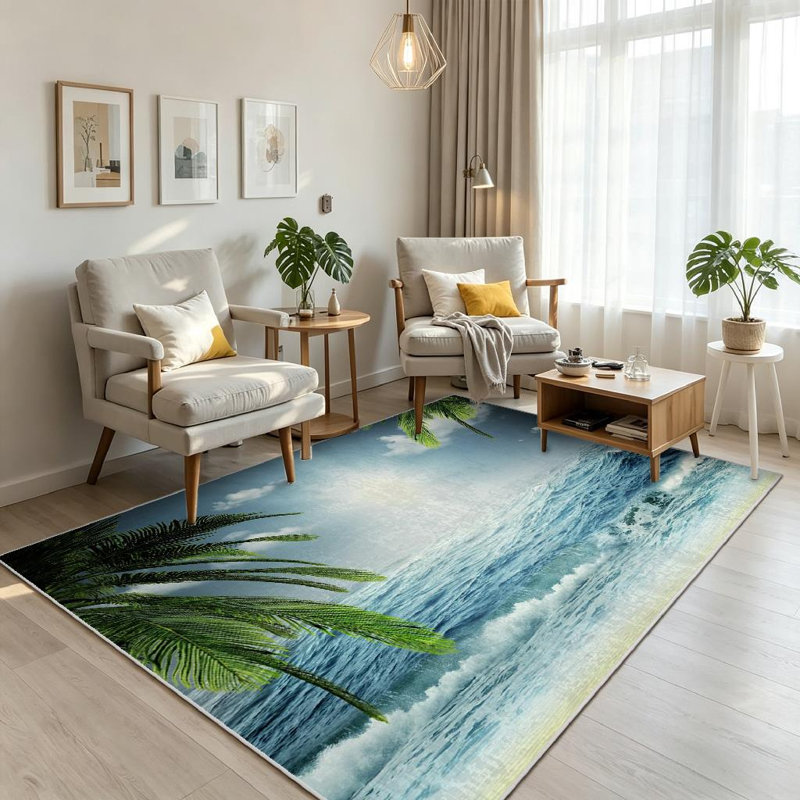 Lavable à la machine transparent, beau voyage d'été en mer avec tapis d'intérieur, Rectangle 79 po x 118 po