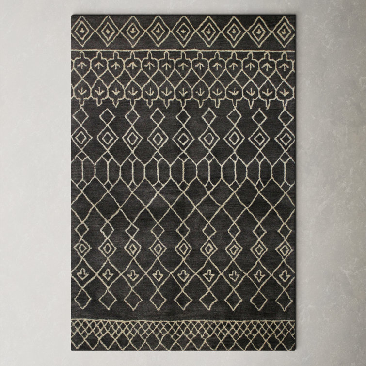 Navagio Moroccan Handmade Tufted Wool Charcoal Brown/Ivory Area Rug