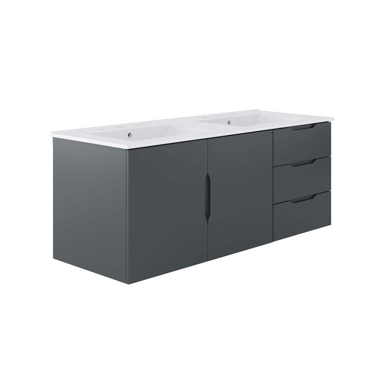  Vitality 48" Double Sink Bathroom Vanity, Gray, White
