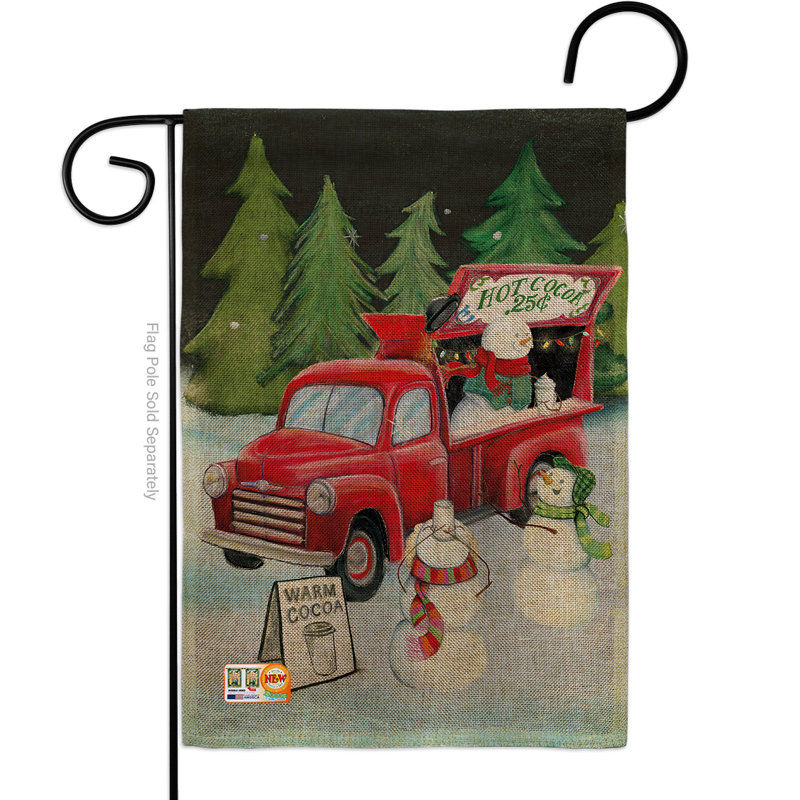 Drapeau de jardin américain à double face 19 x 13 po Snowmen, Toile de jute, Rouge foncé