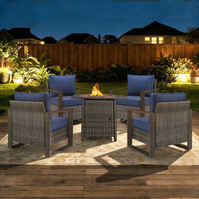 Ensemble de conversation pour patio avec accoudoirs et chaises pivotantes 5 pièces