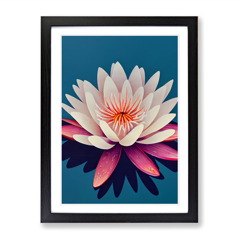Water Lily Flower Art Vol.4 - Single Picture Frame Print, 34cm H x 25cm W x 2cm D, Oak