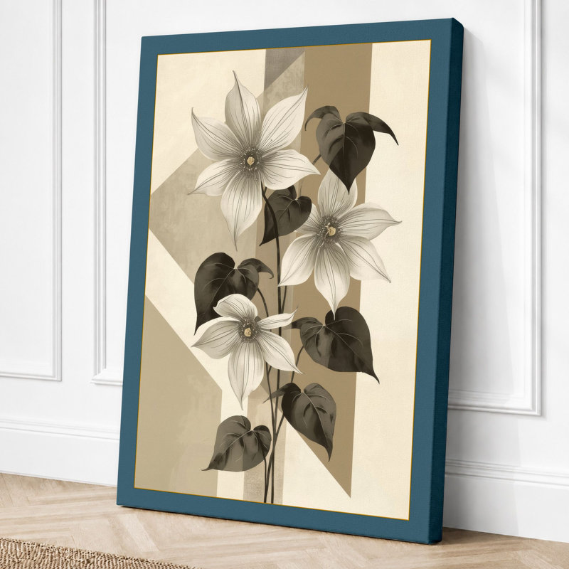 Flowering Plant Study Botanical - Wrapped Canvas, 30x20 - 76.2 x 50.8 cm, Teal Border