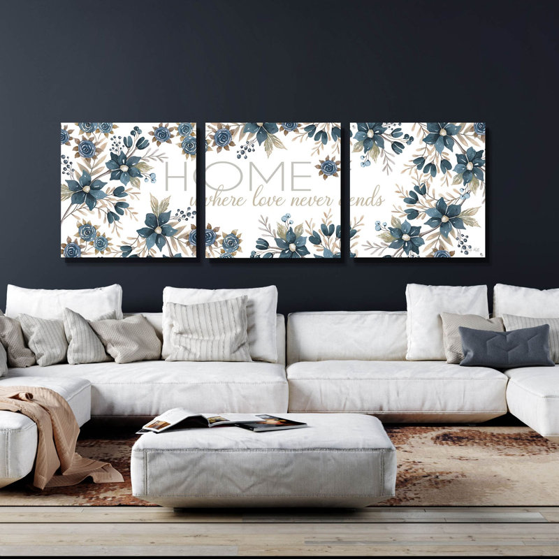 «Home - Where Love Never Ends» par Cindy Jacobs, ensemble d'art mural en verre acrylique, 3 pièces, H 36 po x l 108 po