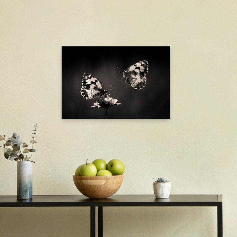 Elegant Butterfly Pair Delicate Elegant Contemporary Butterfly Flower Nature Wall Art Print by Jimmy Hoffman - Wrapped Canvas Print
