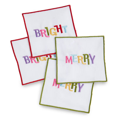 Merry Bright Cotton Coaster Set Of 4 White Christmas