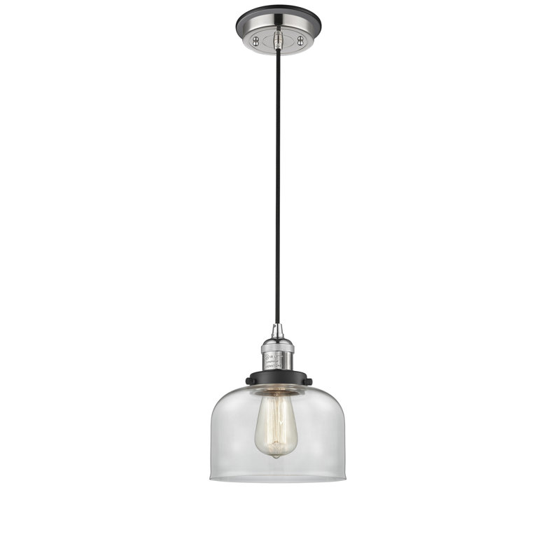 Bissonnette 1 - Light Single Pendant, Polished Nickel with Matte Black accents, Clear