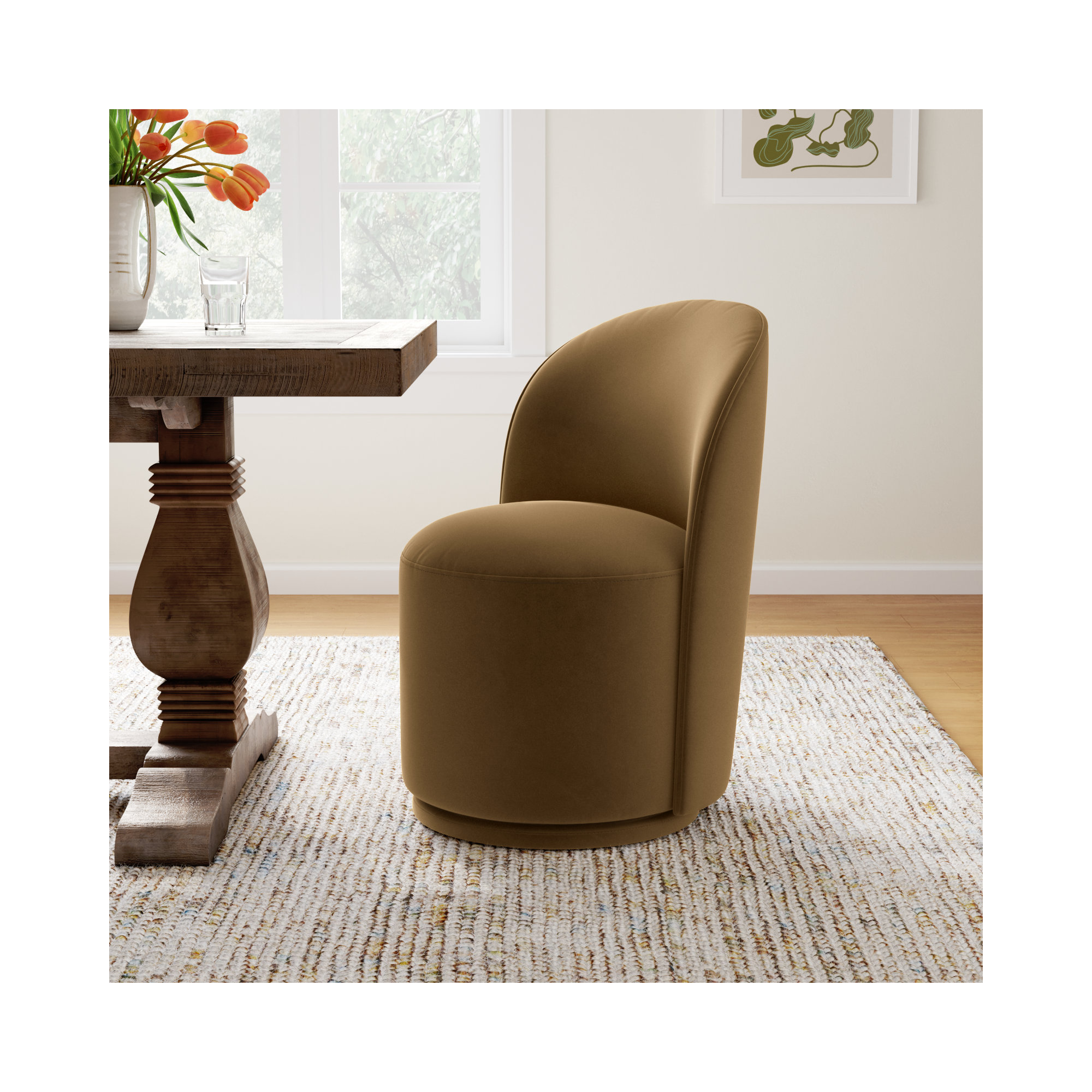 Sharlene Swivel Side Chair, Soren Ochre Performance Velvet