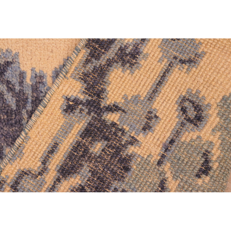 Tapis beige / bleu en laine noué à la main à motif floral 6 pi 0 po x 8 pi 5 po Sandie