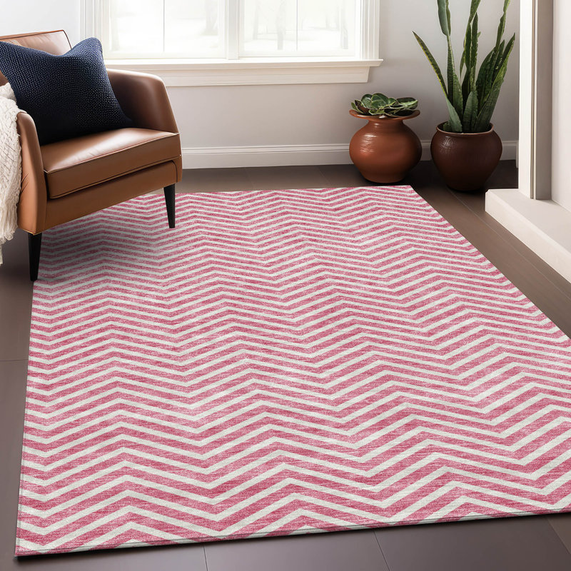 Premium Machine Washable Prisco Pink Rug, Rectangle 8' x 10'