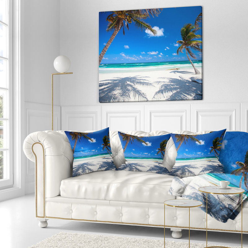 Coussin paysage à la noix de coco à la plage, 16 po x 1 po, Carré