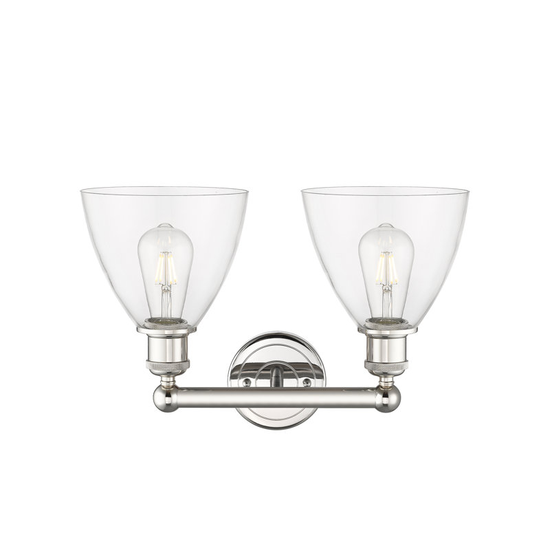 Éclairage pour meuble-lavabo en verre 2 lumières 16,5 pouces Alorah, Transparent, Nickel poli