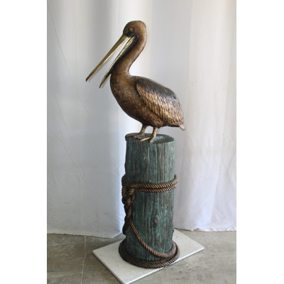 Nifao Collection Lifesize Bronze Pelican Fountain Mounted on a Tree Stamp 33" x 23" x 73"H