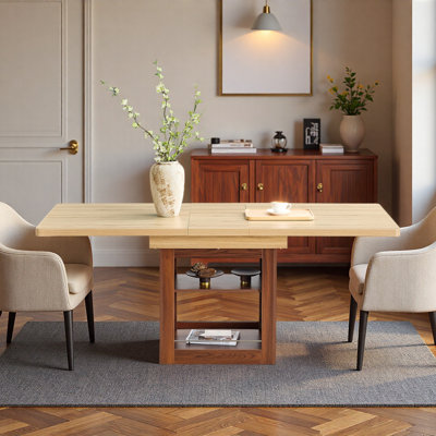 59''-71'' Expandable Dining Table, Rectangular Kitchen Dining Table With Two Open Shelves, Accommodating 4-8 People