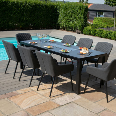 La Rena Outdoor Fabric 8 Seat Rectangular Dining Set - with Fire Pit Table - Lead Chine