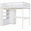 Lit mezzanine double en bois avec placard intégré, bureau, tablettes de rangement et tiroirs-121110590