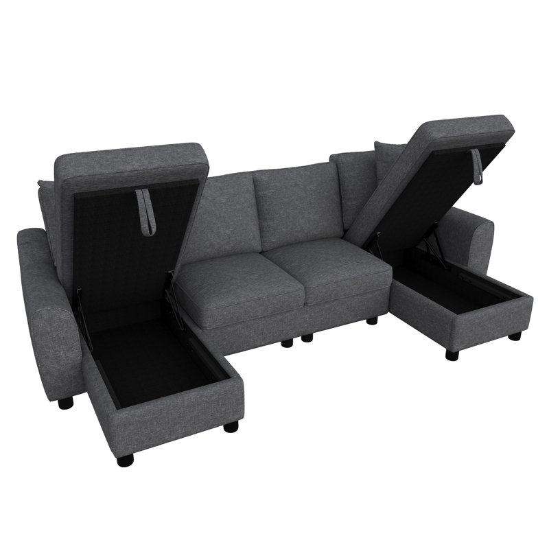 5 Seater Chenille Sofa & Chaise, Grey