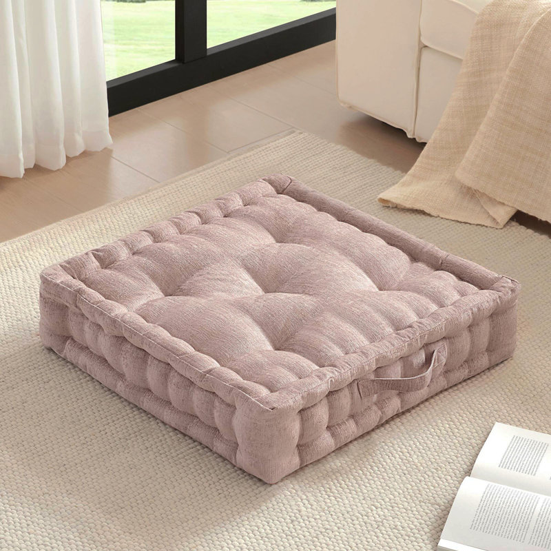 Poly Chenille Square Floor Pillow Cushion-24X24", Blush