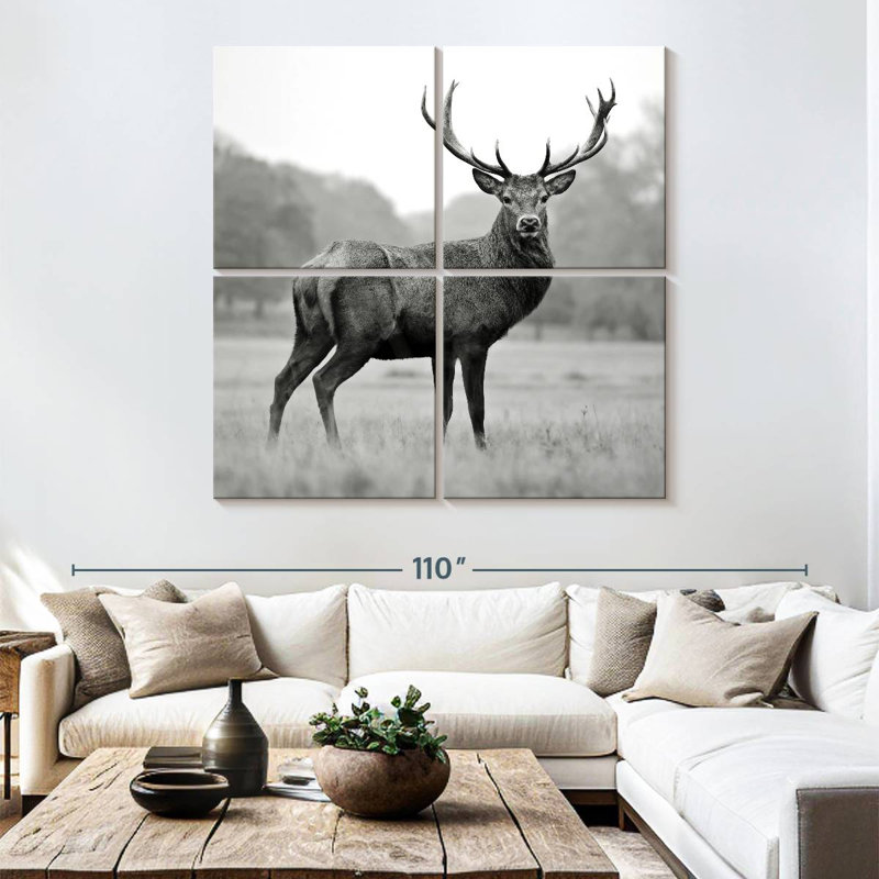 Proud Deer BW, 74" H x 74" W