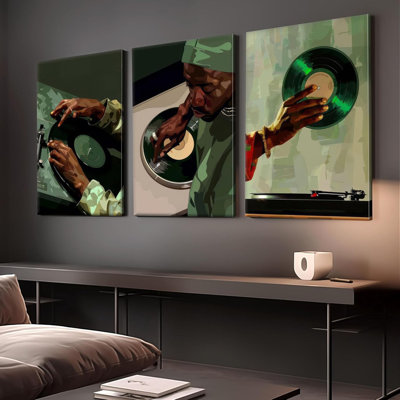Black DJ Canvas Wall Art Set - Vintage Viny Record Turntable Hip Hop Poster Prints, African American Music Art For Music Studio Dorm Living Room & Bedroom, Trendy Black Culture Wall Decor 12X16in