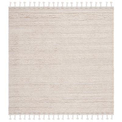 Tapis beige / gris en laine tissé à plat à la main Powell