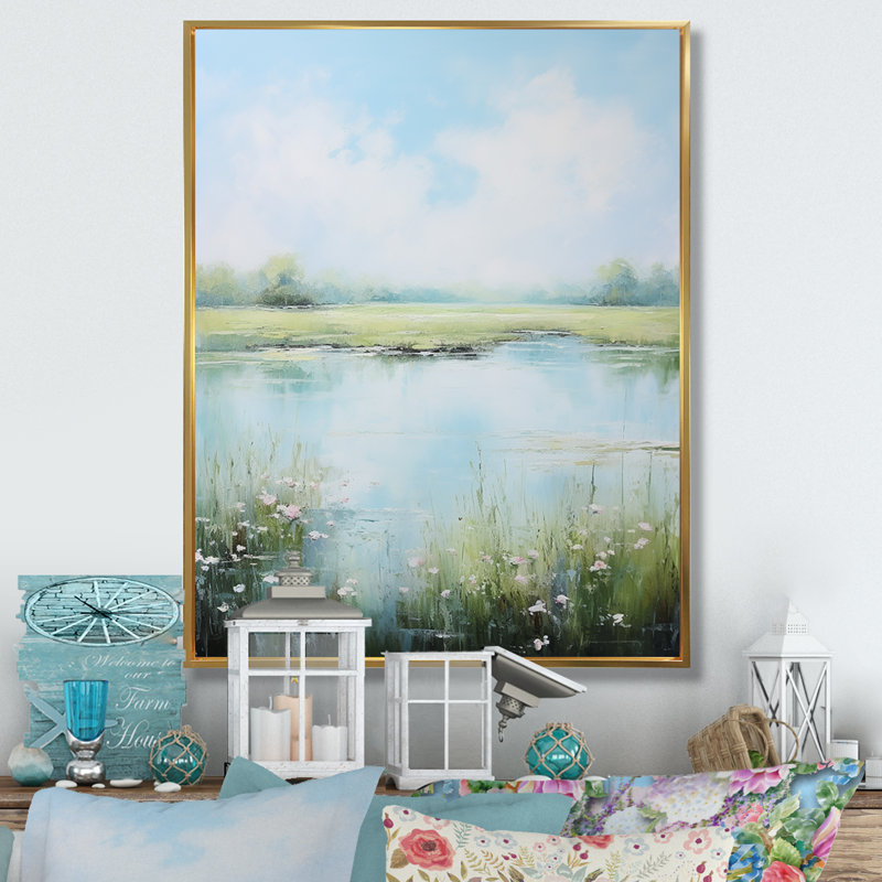 «Meadow Tranquil Waters I», reproduction d'art sur toile Meadow, Cadre flottant doré, H 32 po x l 16 po