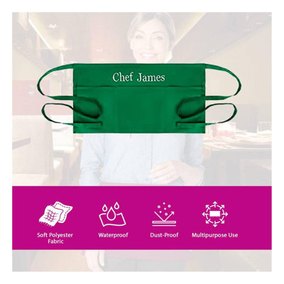 Tabliers de service personnalisés avec 3 poches - Tablier taille avec nom - Demi-tablier personnalisé
