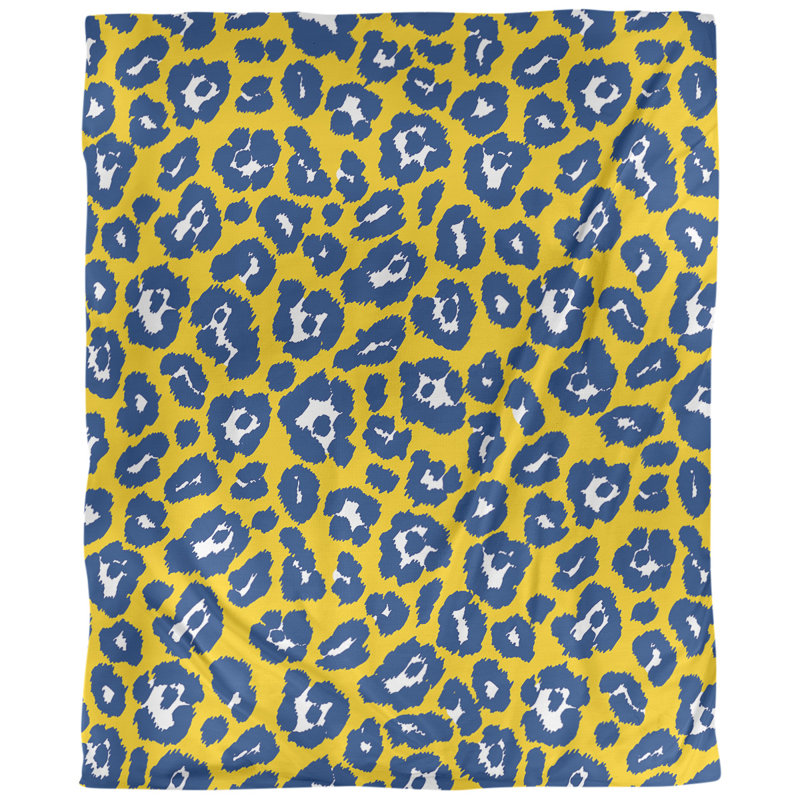 Housse de couette simple à imprimé léopard, Housse de couette pour lit simple, Polyester brossé, Blanc / bleu marine / jaune
