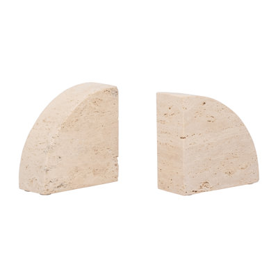 Terra Elegant Travertine Stone Half Dome Bookends, Tan - Enrich Your Reading Space with Natural Style